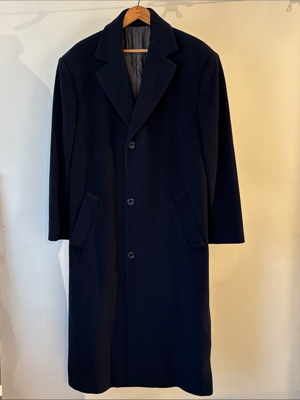Vintage 100% Merino Wool Long Navy Overcoat Size M / L Made In Canada